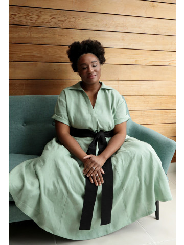 AJA'S LINEN DRESS WITH COTTON BELT 