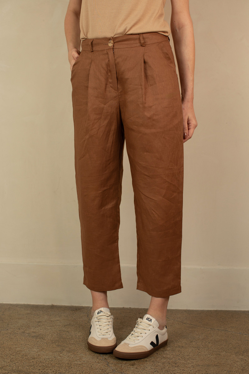ANOUK BARREL LEG LINEN TROUSERS