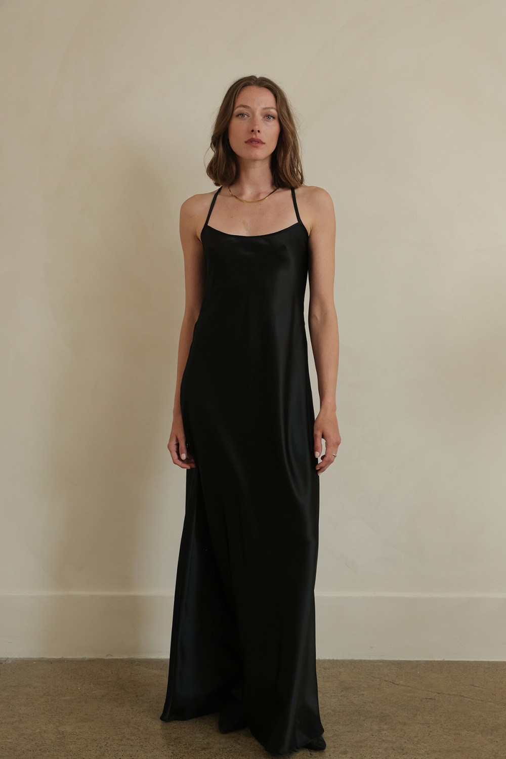 JOLIE BLACK SILK DRESS WITH COWL BACK DETAIL