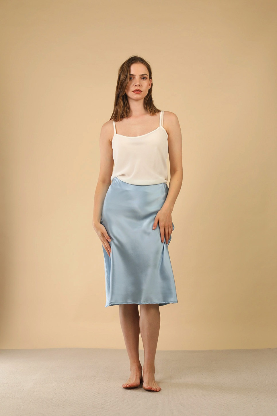 LEAH BIAS CUT MIDI SILK SKIRT 