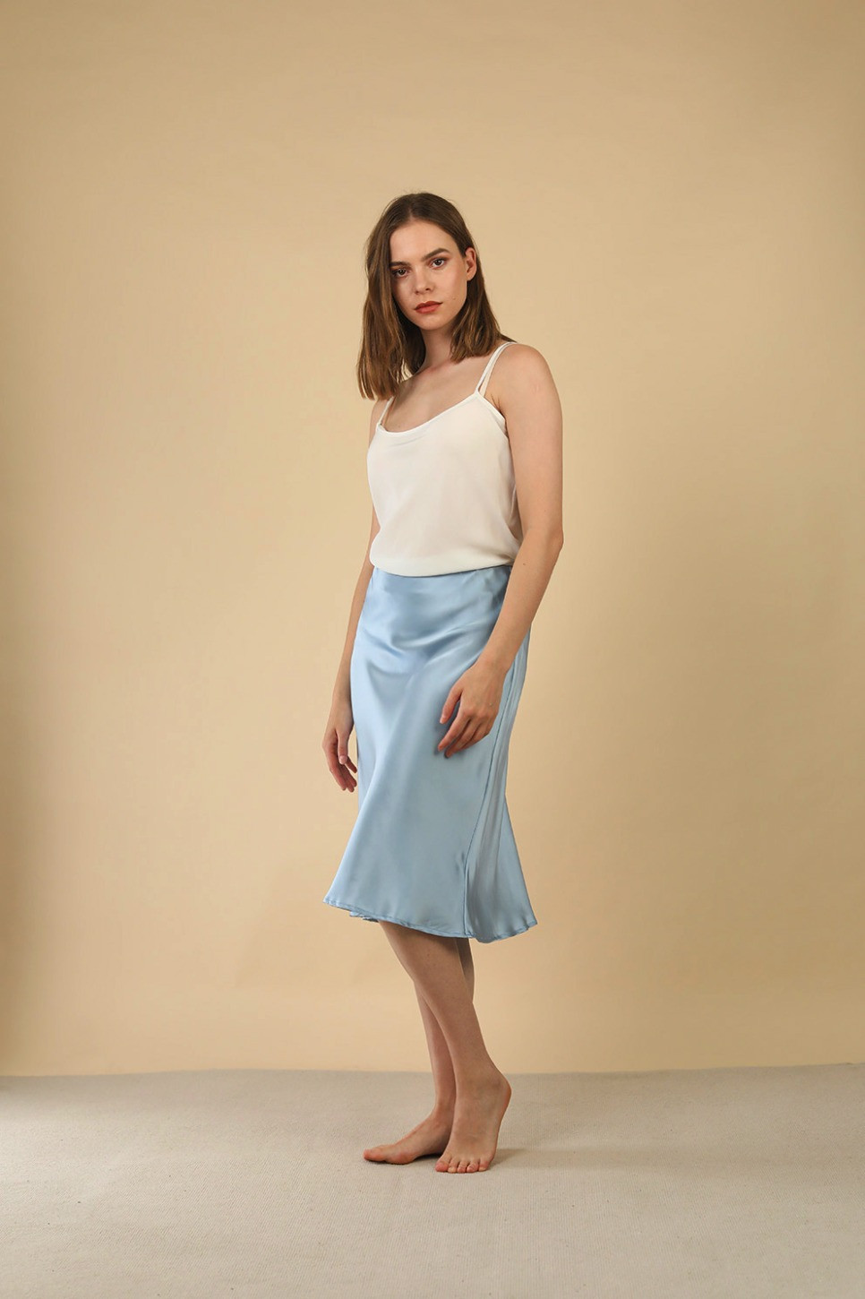 LEAH BIAS CUT MIDI SILK SKIRT 