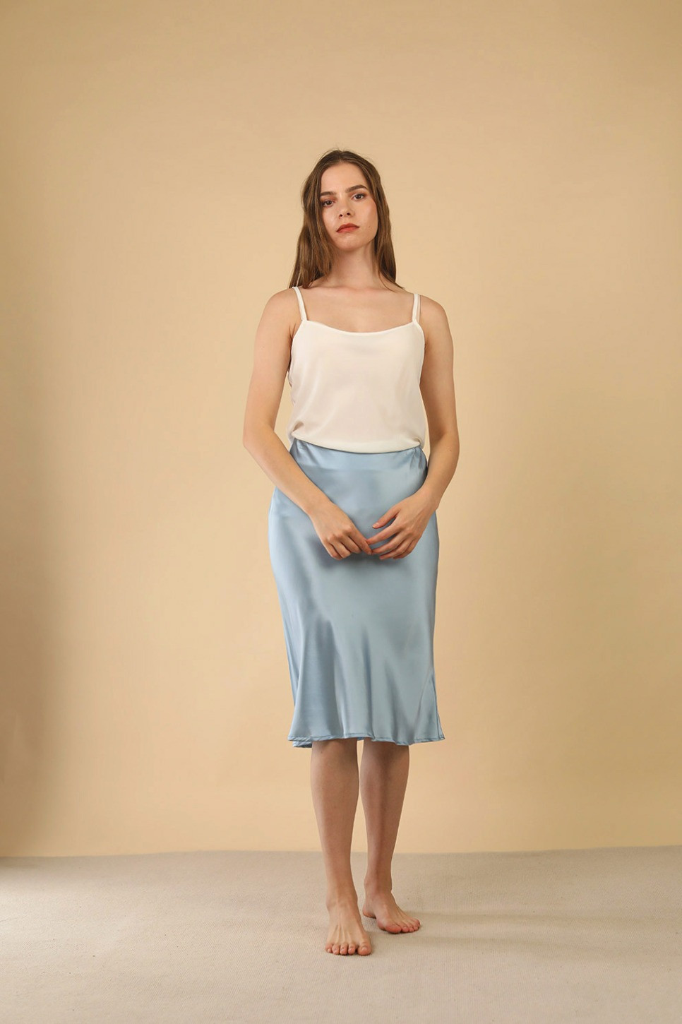 LEAH BIAS CUT MIDI SILK SKIRT 