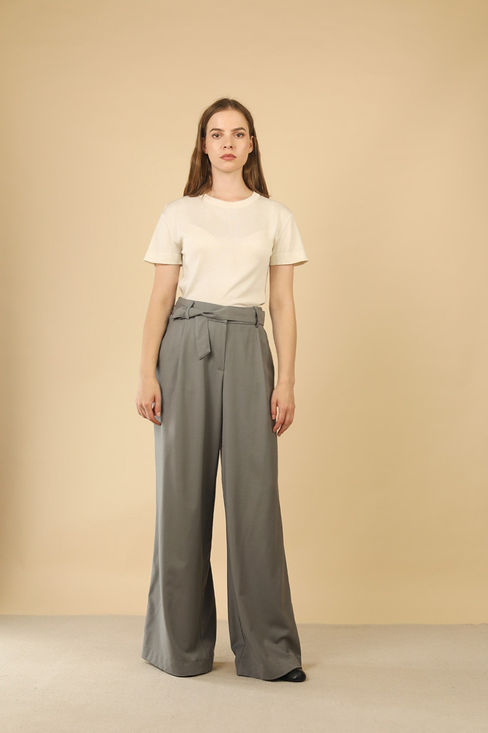 KAI WIDE LEG VIRGIN WOOL PANTS IN LIGHT GREY 