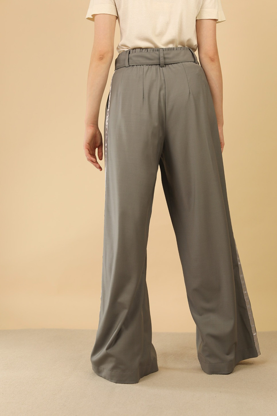 KAI WIDE LEG VIRGIN WOOL PANTS IN LIGHT GREY 