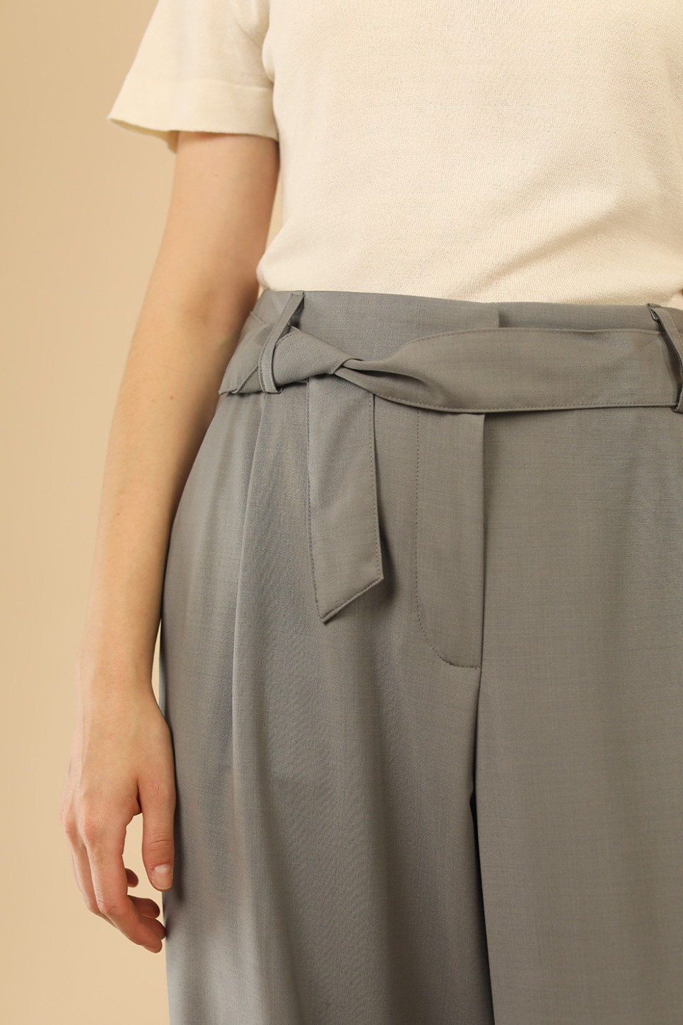 KAI WIDE LEG VIRGIN WOOL PANTS IN LIGHT GREY 
