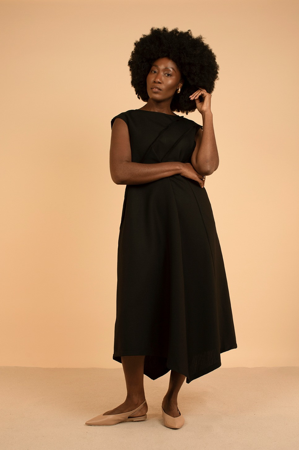 QUINN WOOL BLACK ASYMMETRIC DRESS