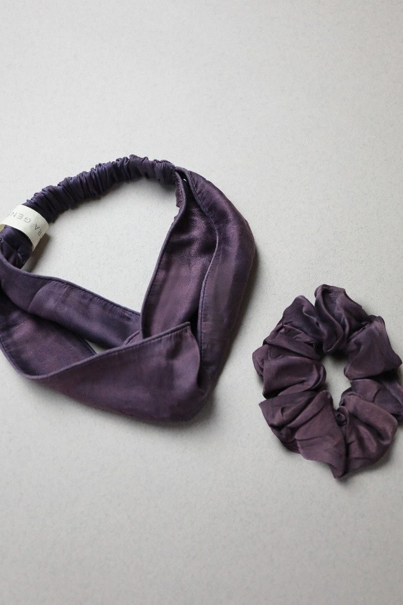 NATURALLY DYED SILK HEADBAND IN DEEP PURPLE 