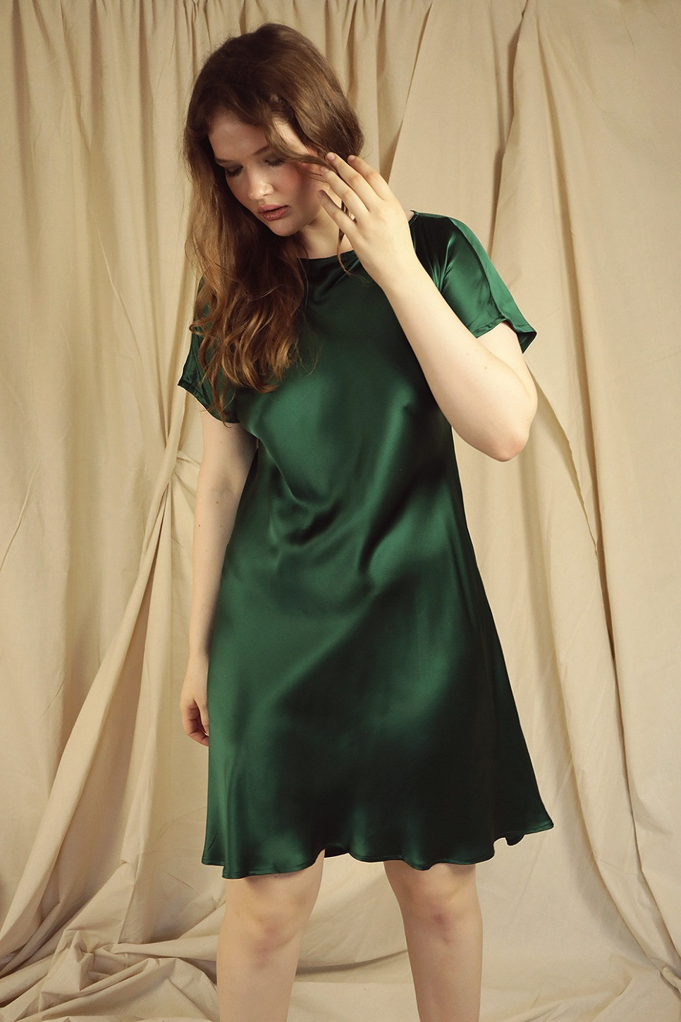 OLIVE SILK SATIN DRESS 