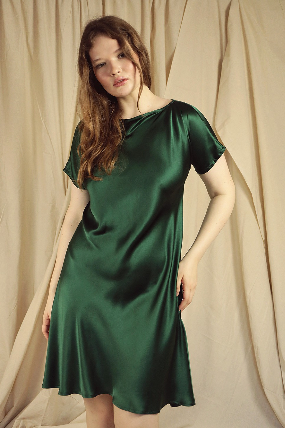 OLIVE SILK SATIN DRESS 