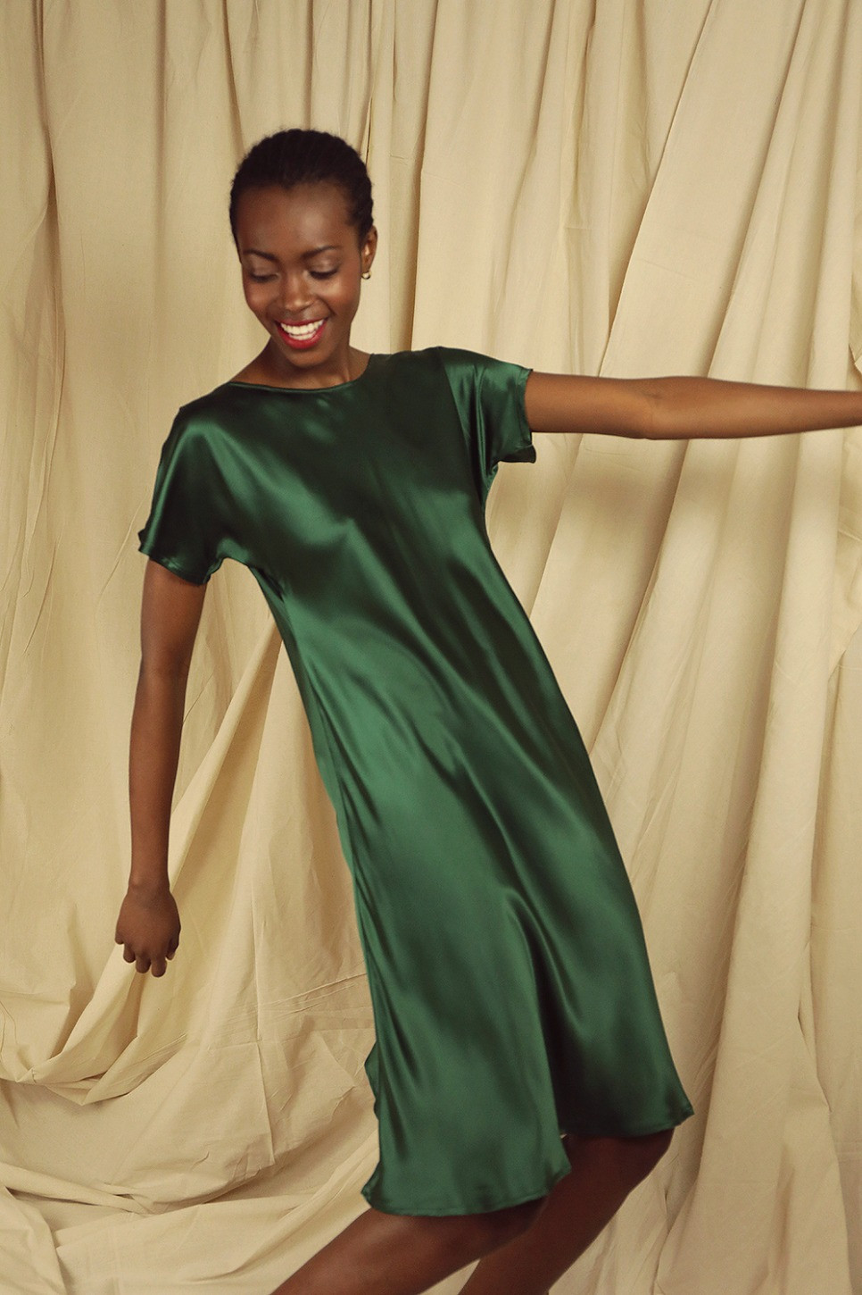 OLIVE SILK SATIN DRESS 