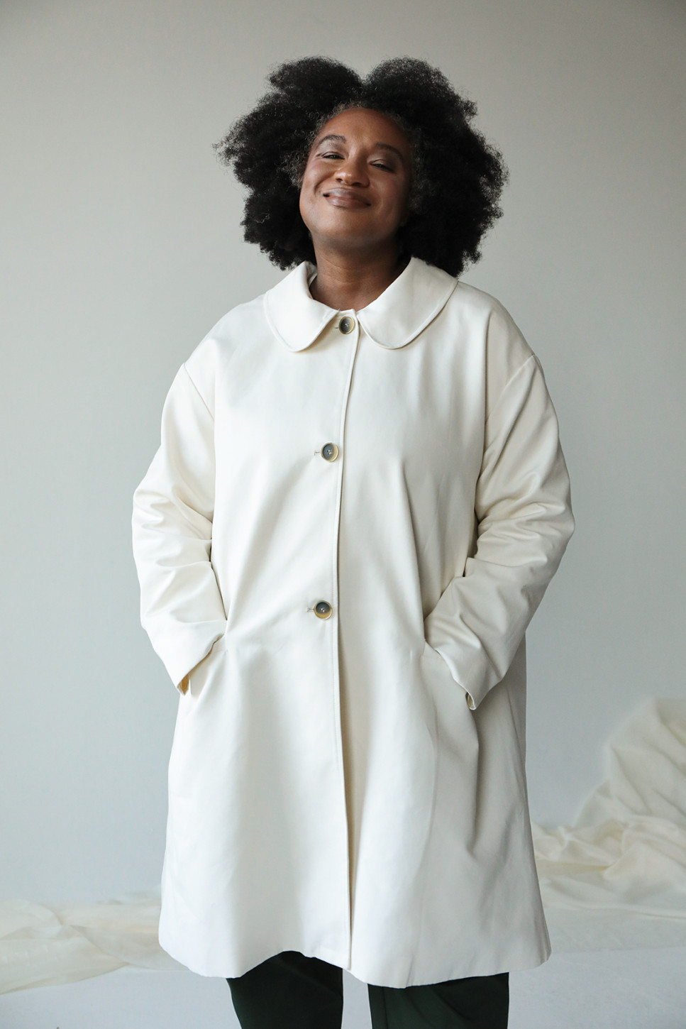 A-LINE COAT IN CREAM COTTON CANVAS 