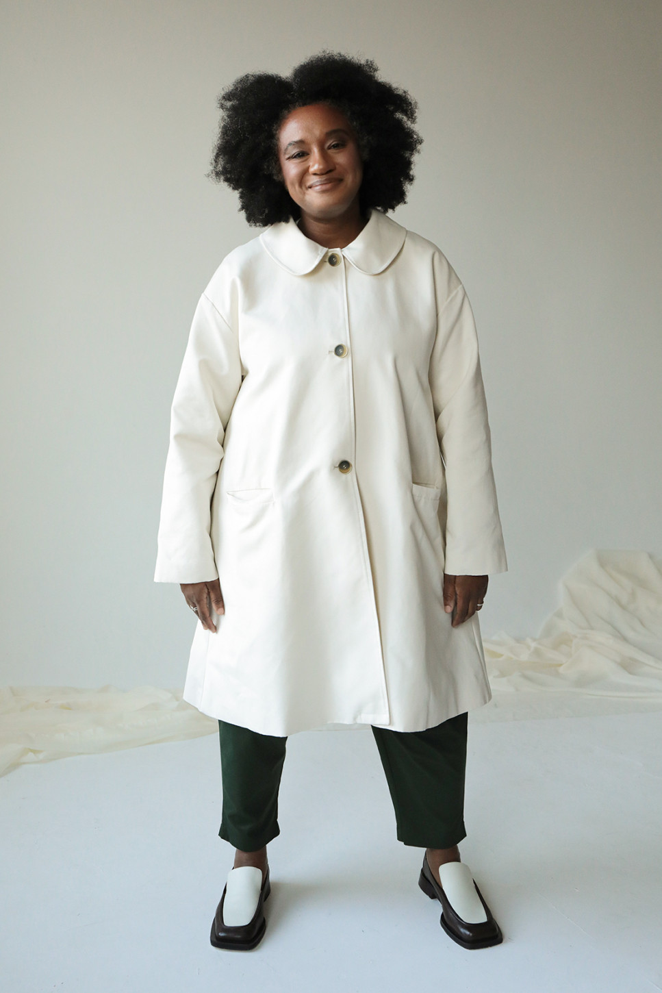 A-LINE COAT IN CREAM COTTON CANVAS 