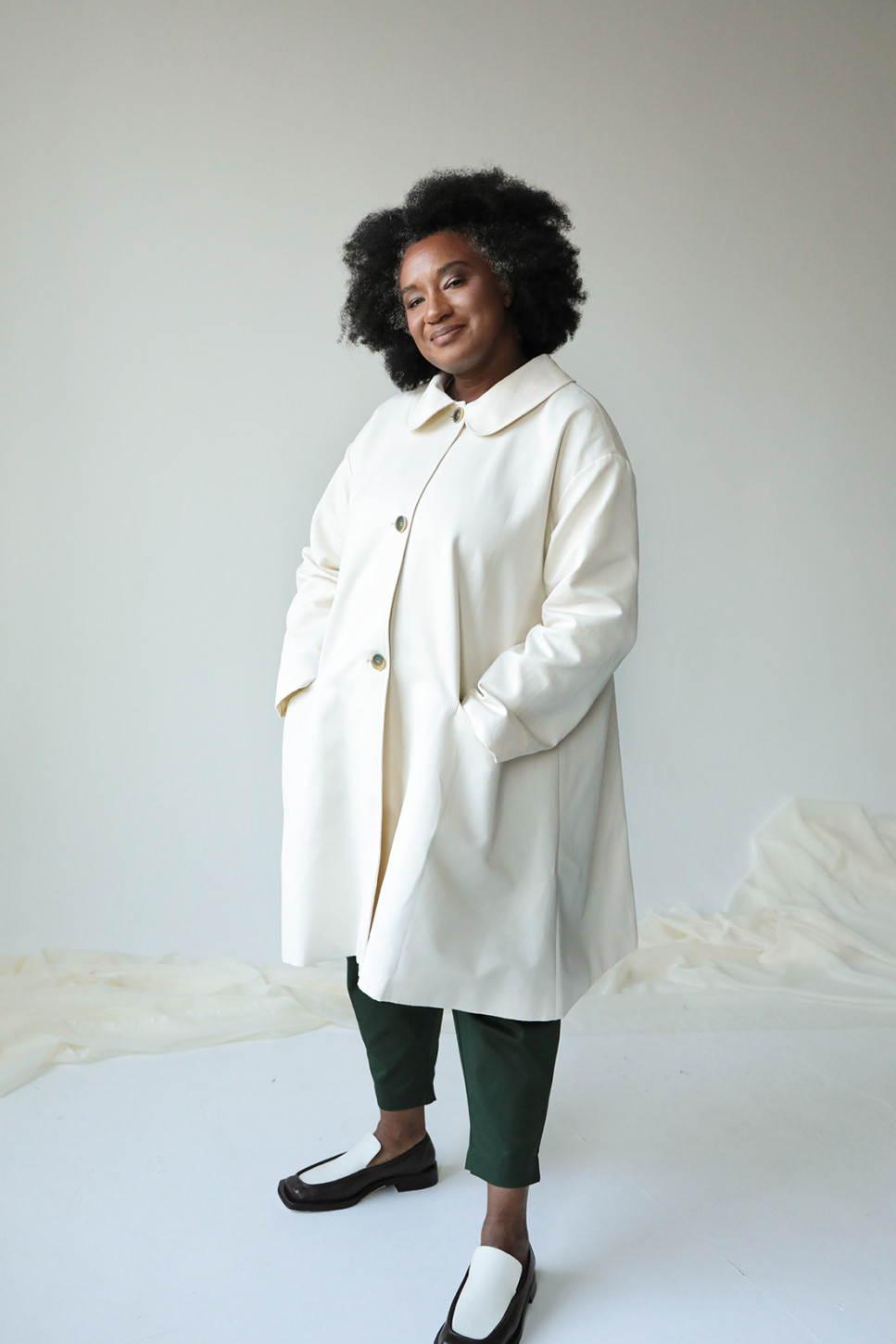 A-LINE COAT IN CREAM COTTON CANVAS 