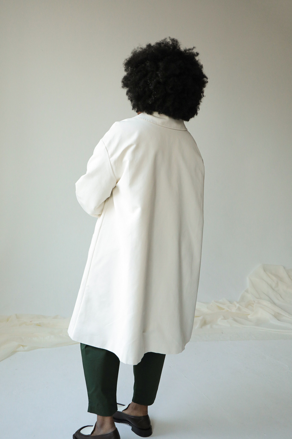 A-LINE COAT IN CREAM COTTON CANVAS 