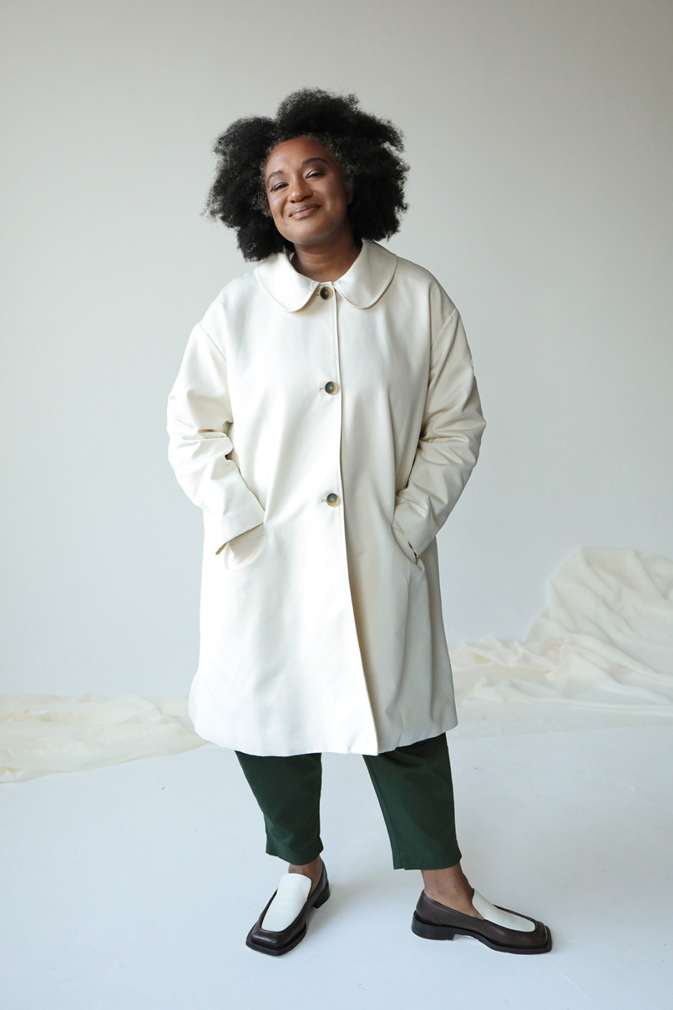 A-LINE COAT IN CREAM COTTON CANVAS 
