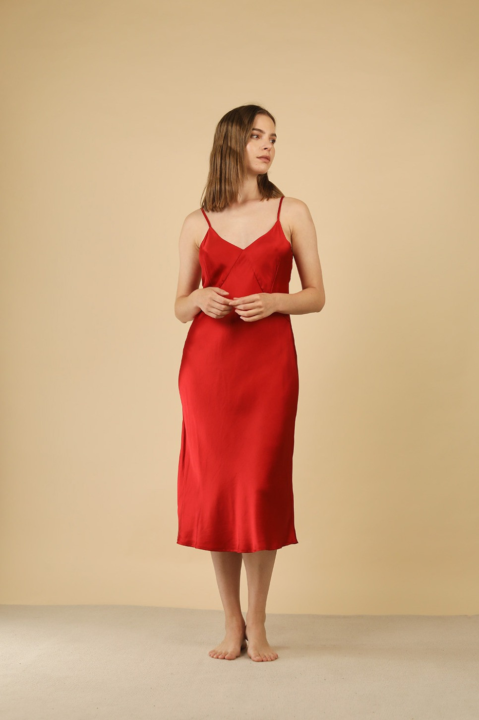 Red silk slip dress new arrivals