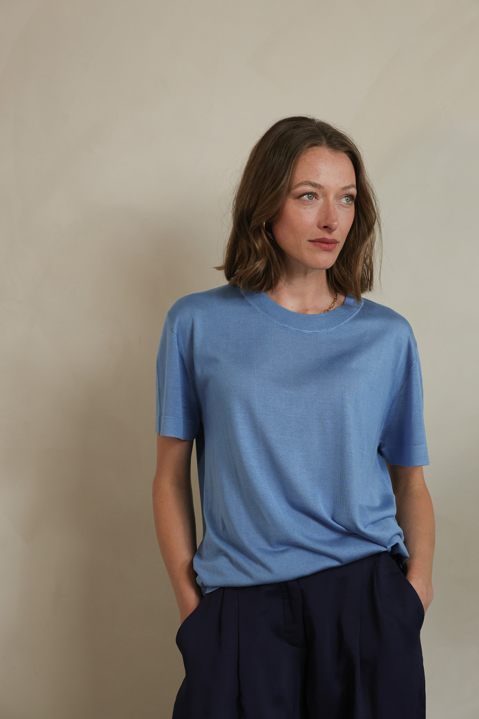 Azure Silk Knitted T-Shirt