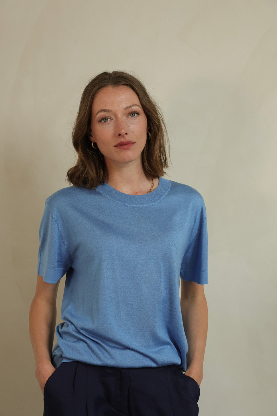Azure Silk Knitted T-Shirt