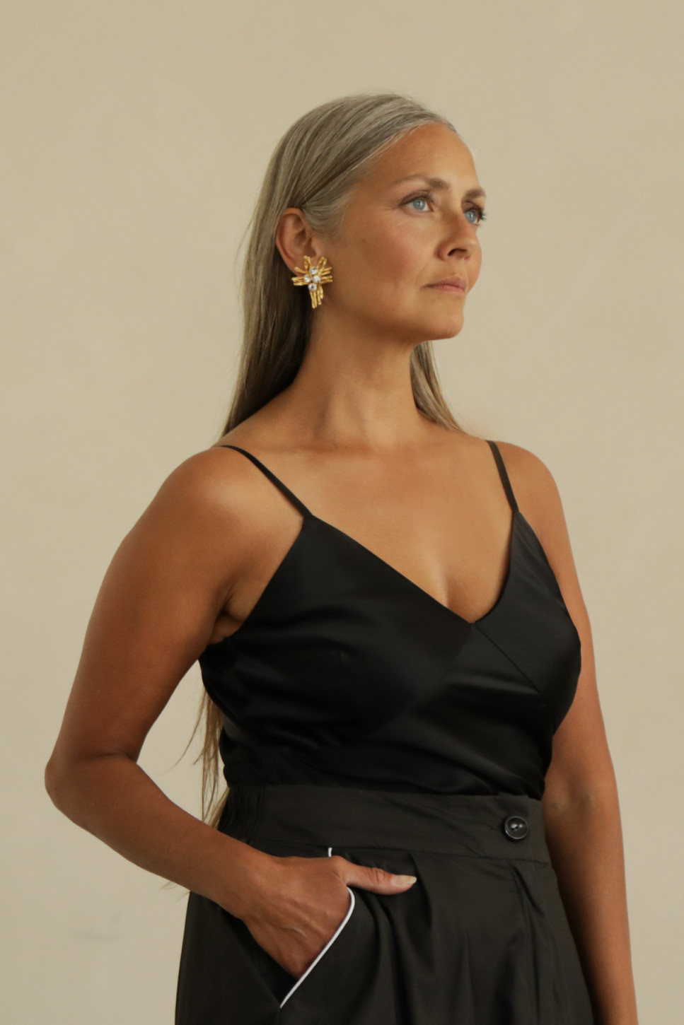 BIAS-CUT SILK CAMI IN BLACK