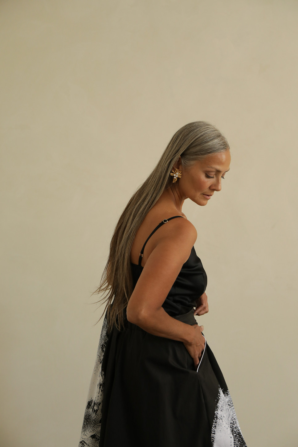 BIAS-CUT SILK CAMI IN BLACK