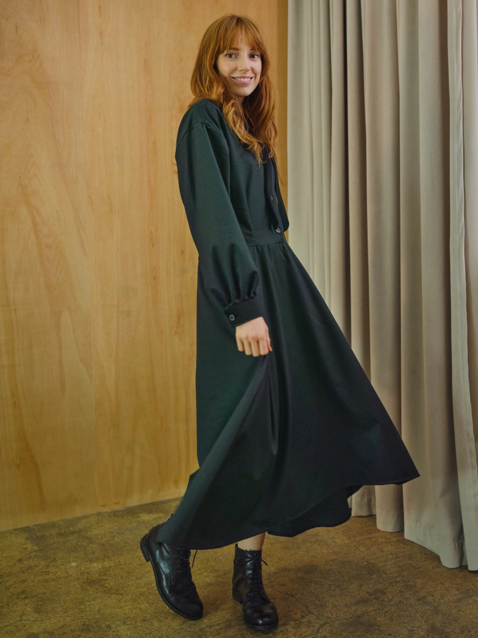 BRIT TAILORED WOOL SHIRT-DRESS