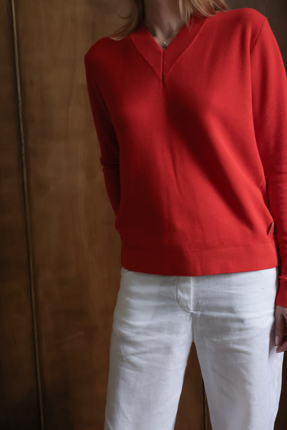 Burnt Orange Frame V-Neck Sweater 