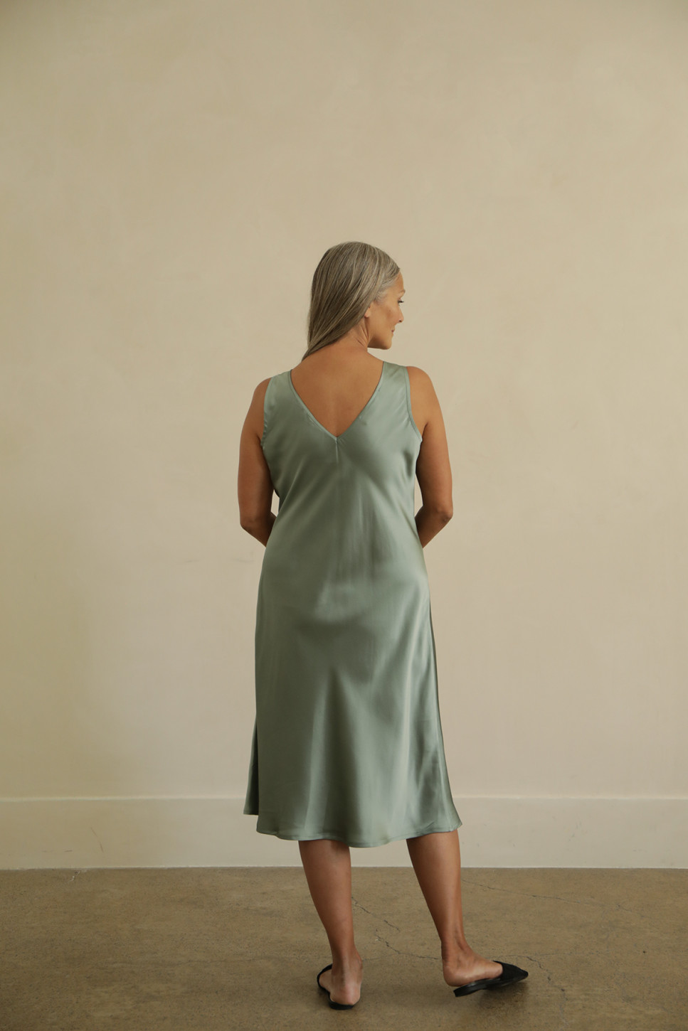 CARA SILK SATIN MIDI DRESS 