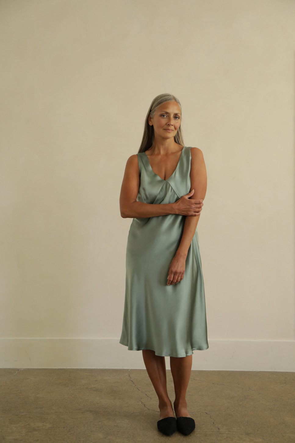 CARA SILK SATIN MIDI DRESS 