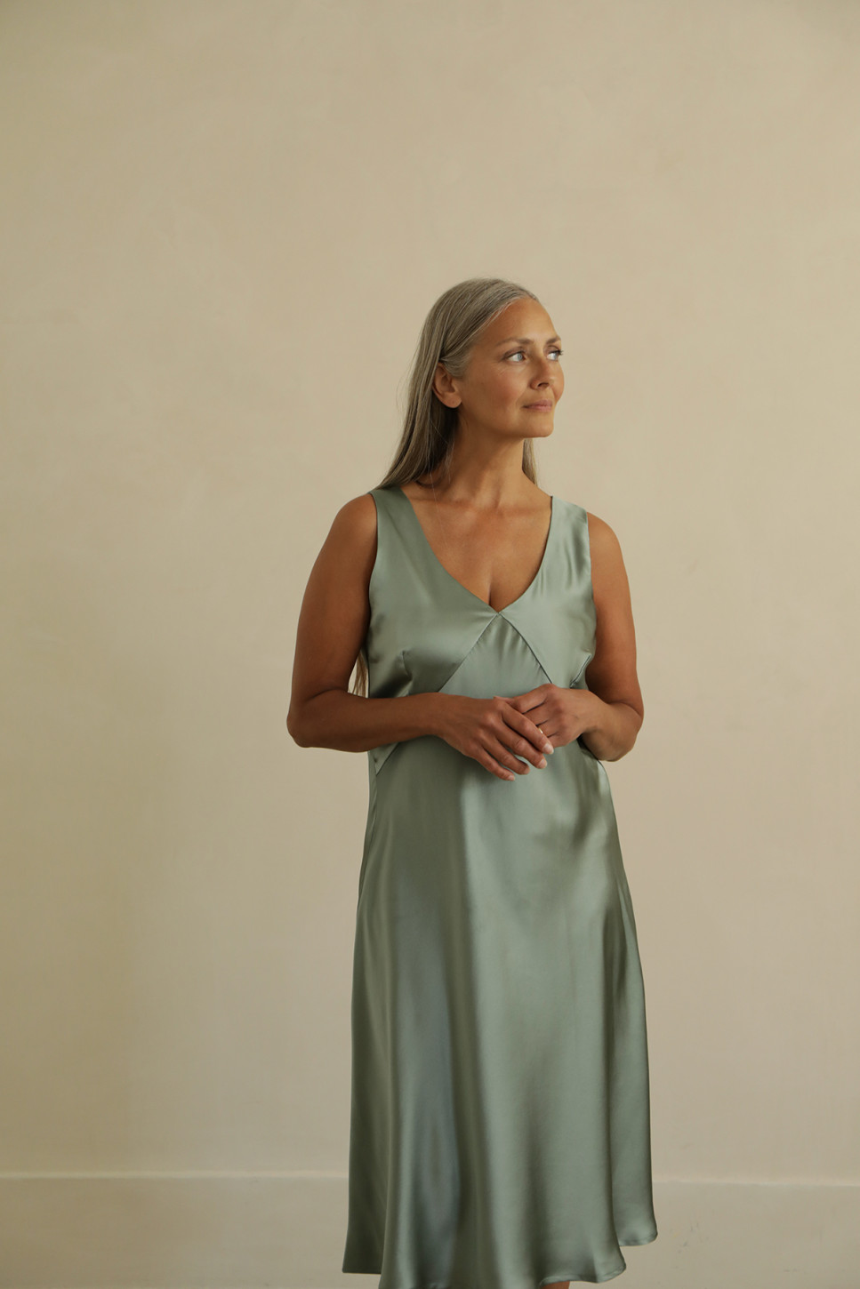 CARA SILK SATIN MIDI DRESS 