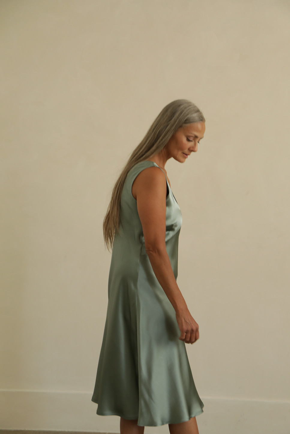 CARA SILK SATIN MIDI DRESS 