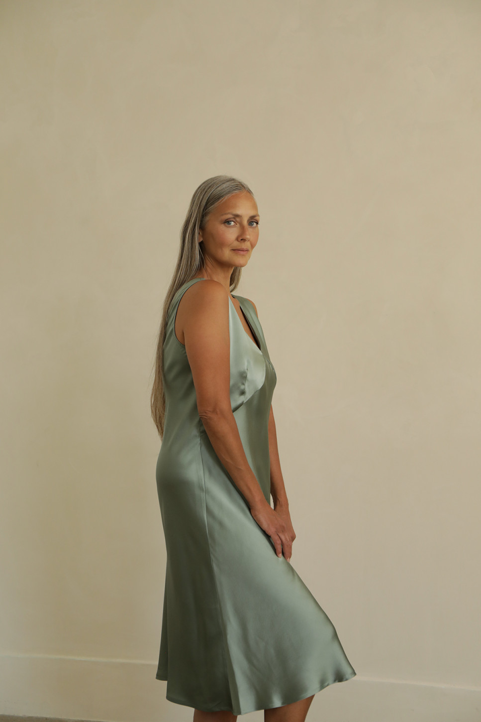 CARA SILK SATIN MIDI DRESS 