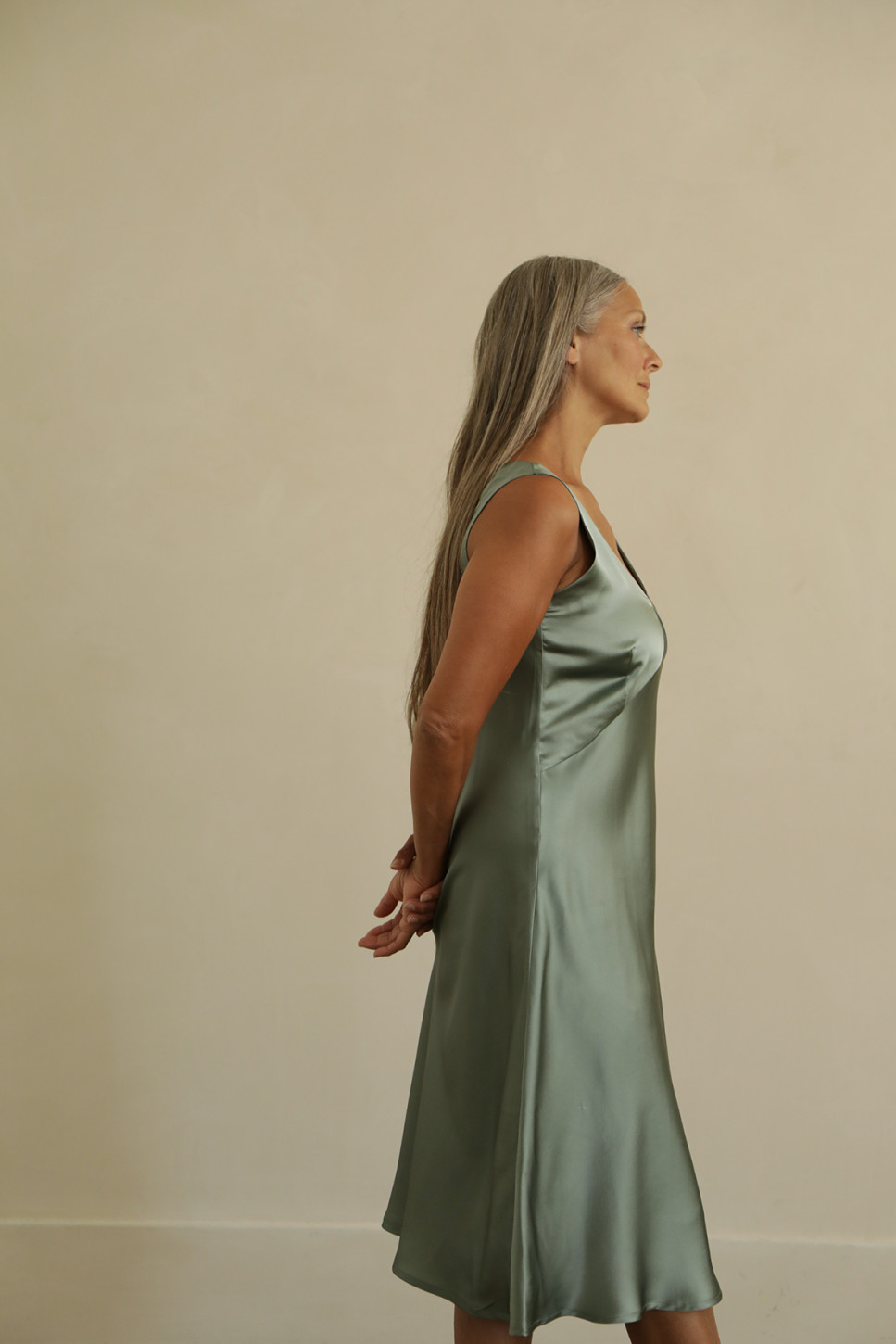 CARA SILK SATIN MIDI DRESS 