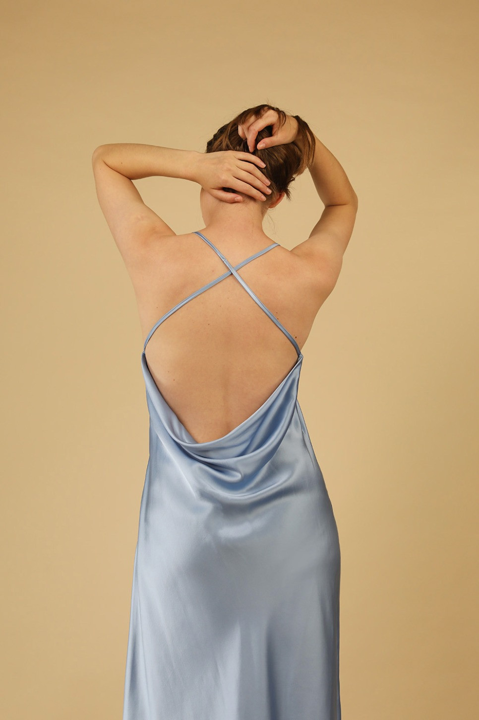 CHAIA SILK SLIP DRESS WITH COWL BACK DETAIL