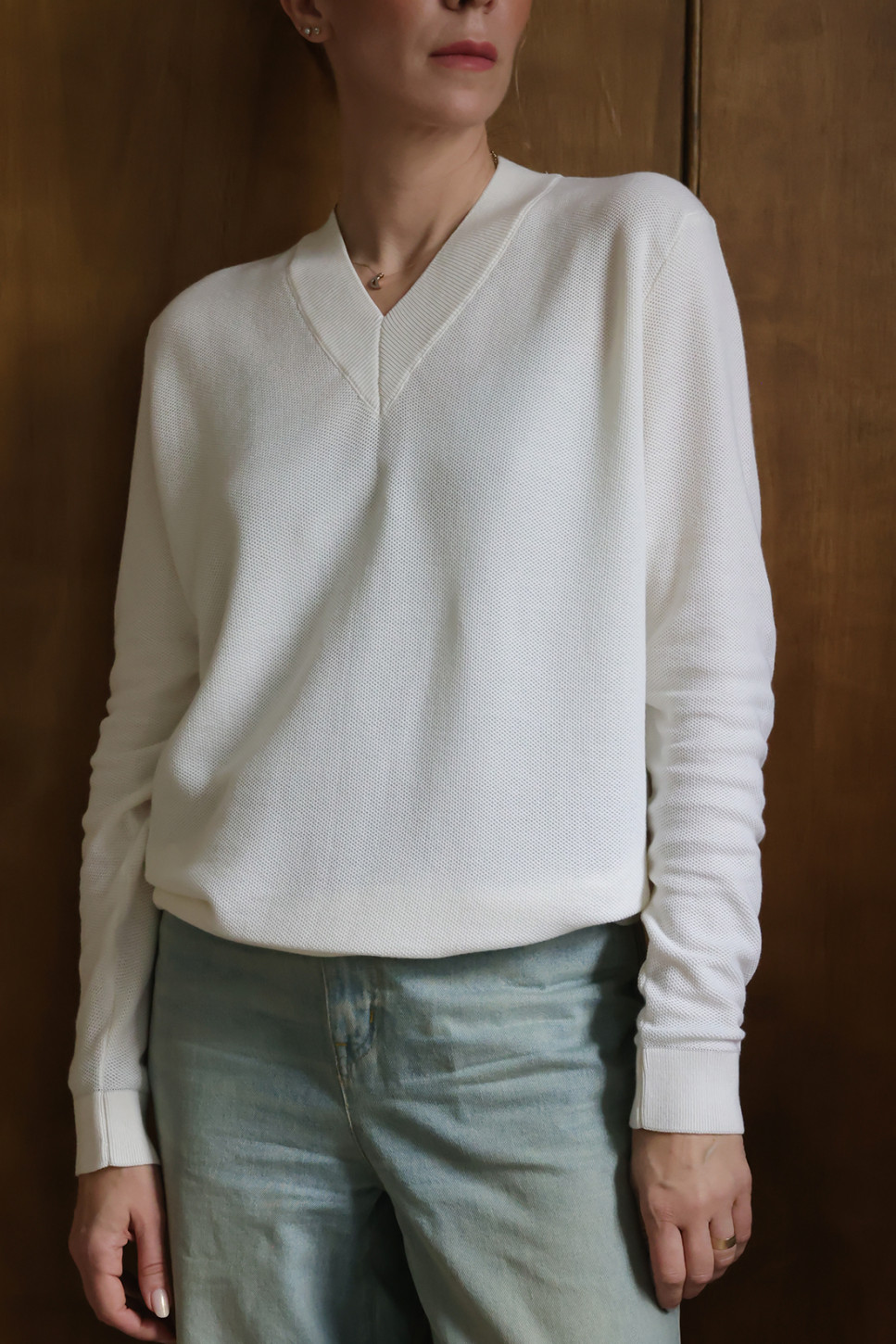 Ivory Frame V-Neck Sweater 