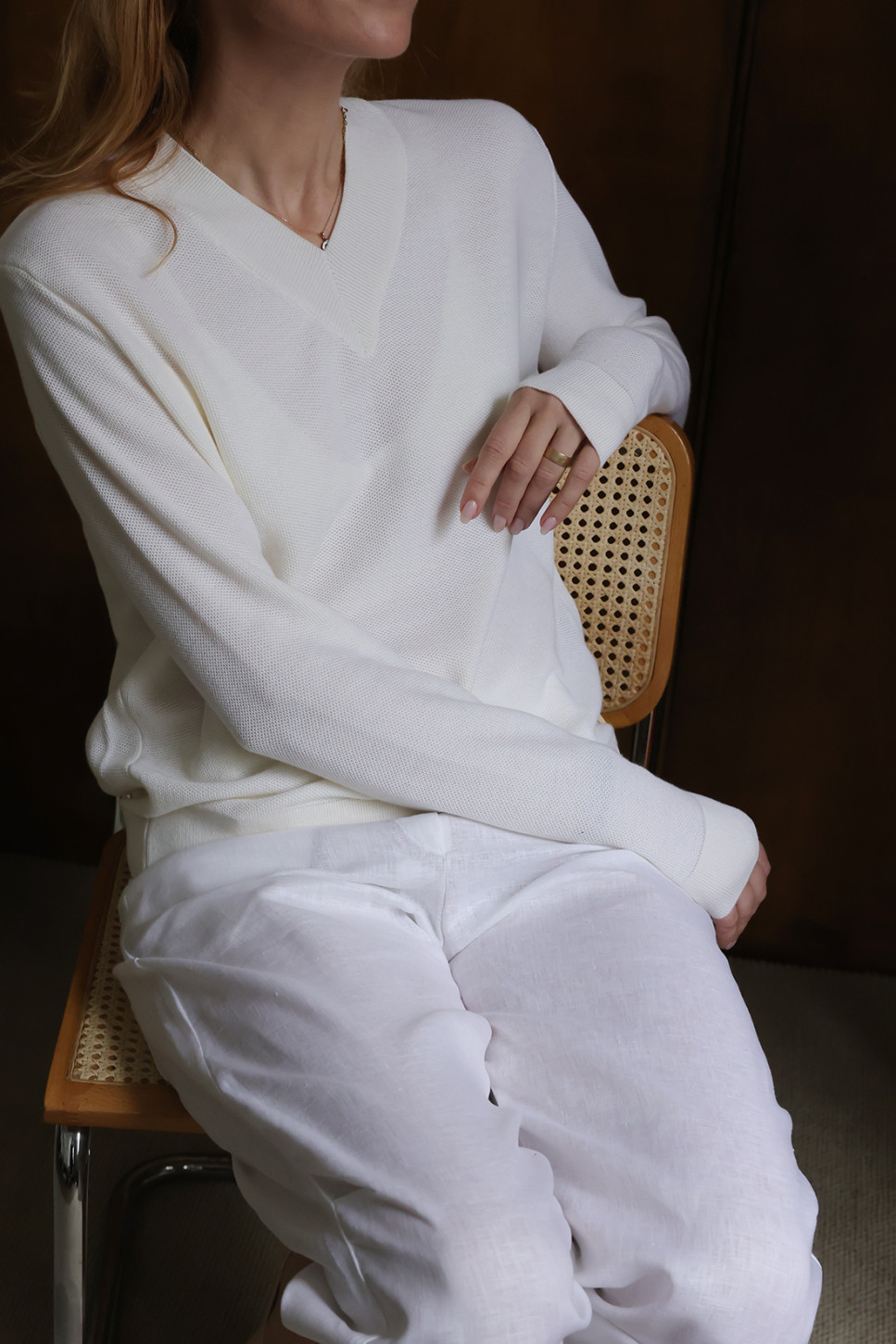 Ivory Frame V-Neck Sweater 