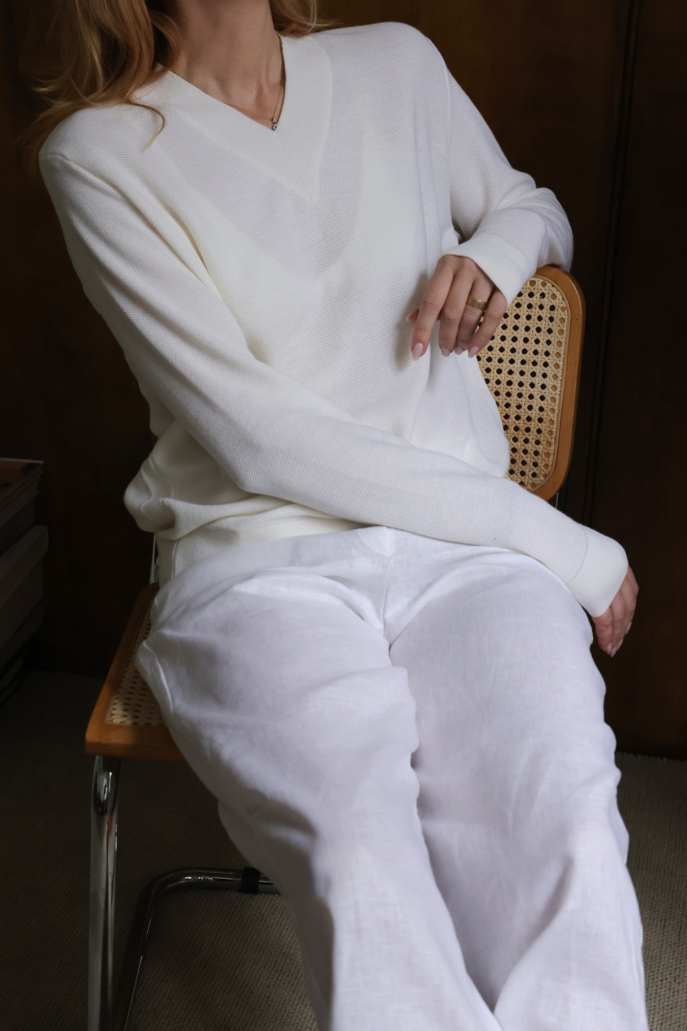 Ivory Frame V-Neck Sweater 