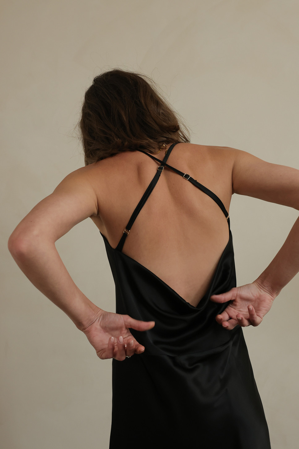 JOLIE BLACK SILK DRESS WITH COWL BACK DETAIL