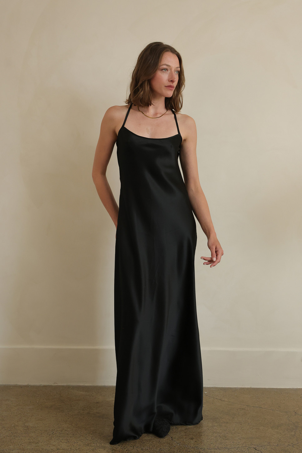 JOLIE BLACK SILK DRESS WITH COWL BACK DETAIL