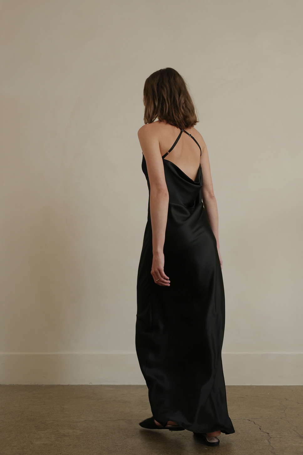 JOLIE BLACK SILK DRESS WITH COWL BACK DETAIL