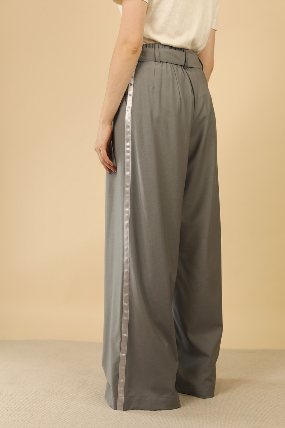 KAI WIDE LEG VIRGIN WOOL PANTS IN LIGHT GREY 