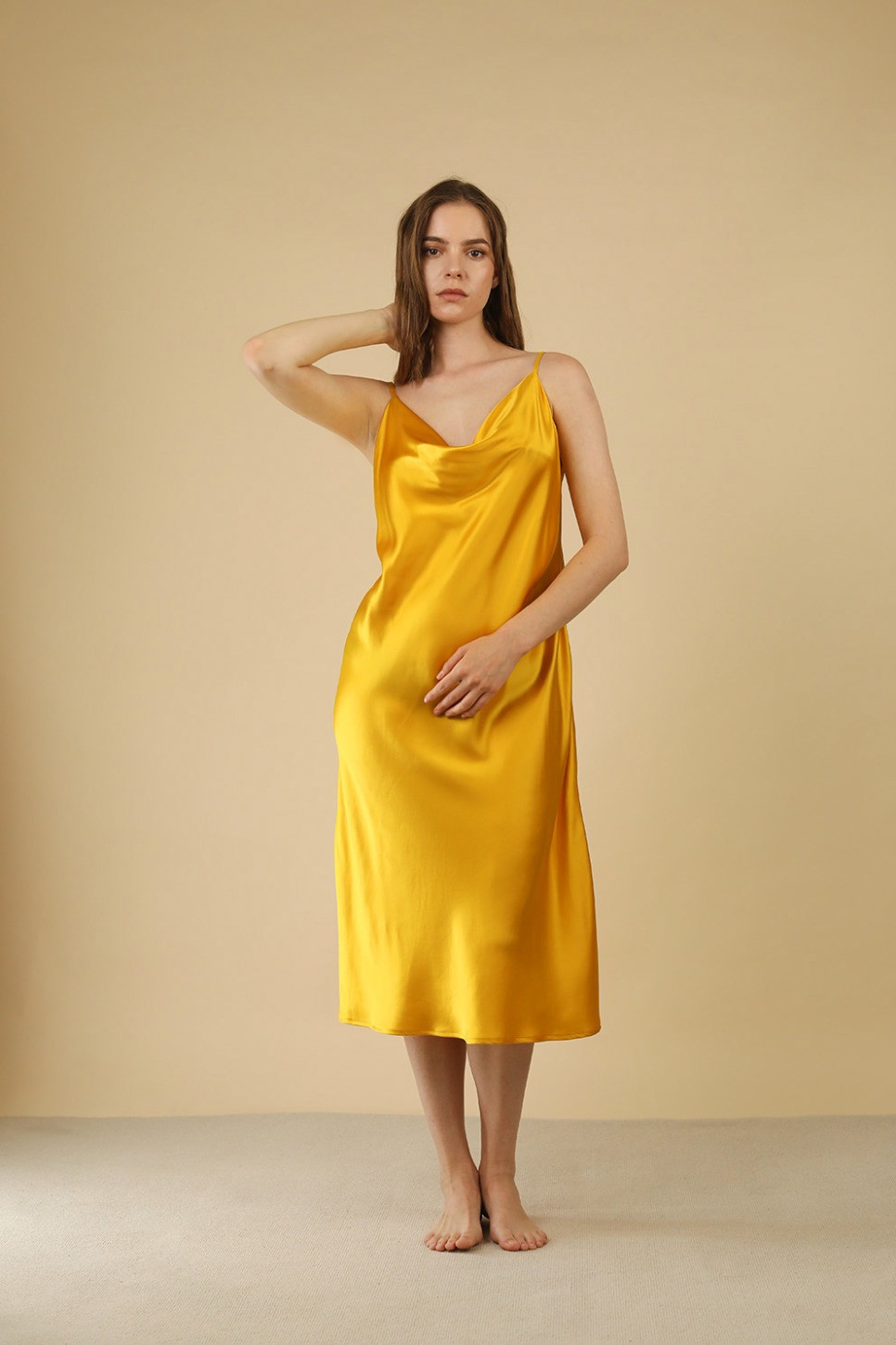Silk slip dress cowl neck clearance