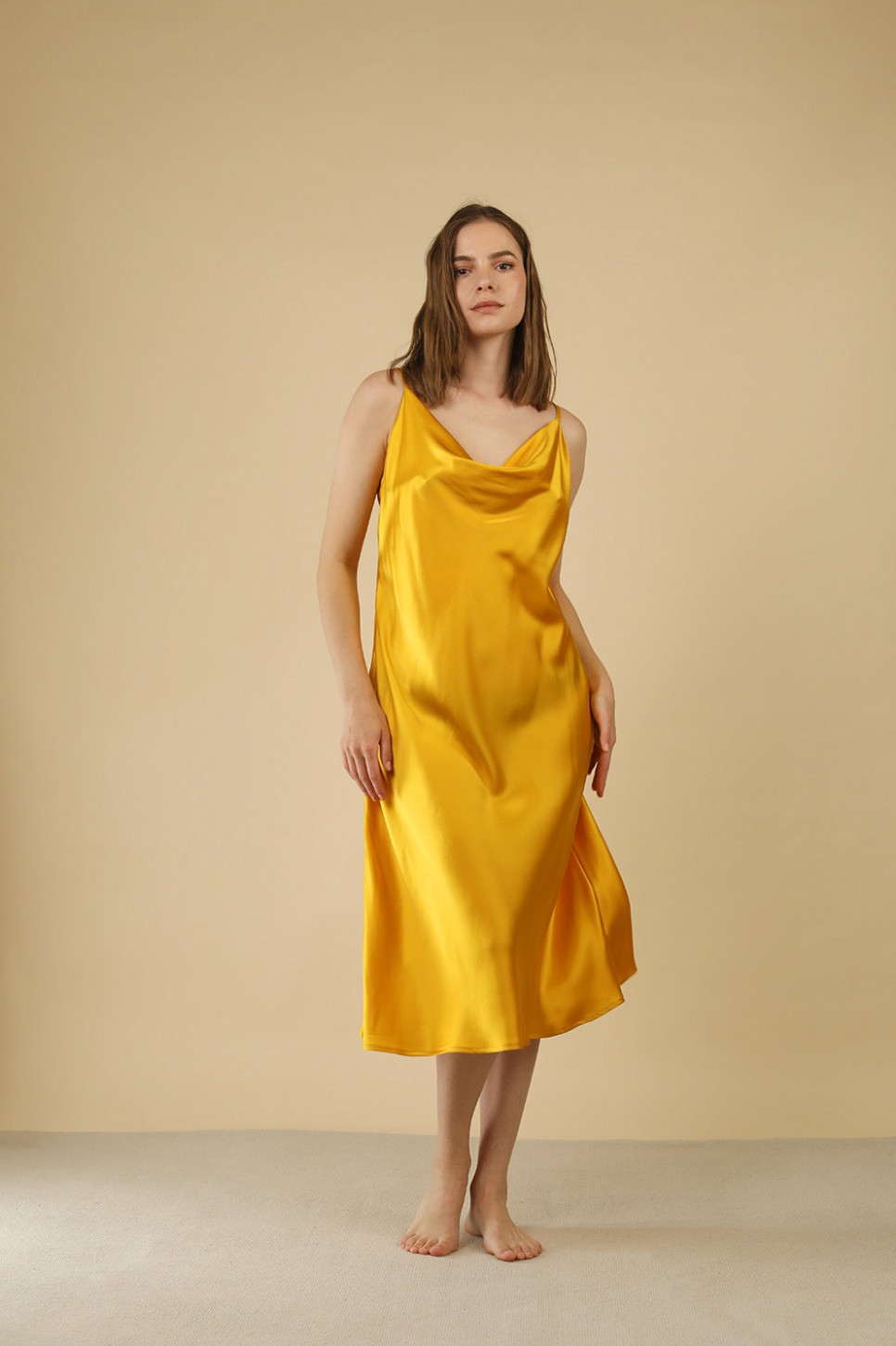 KAIA COWL NECK SILK SLIP DRESS