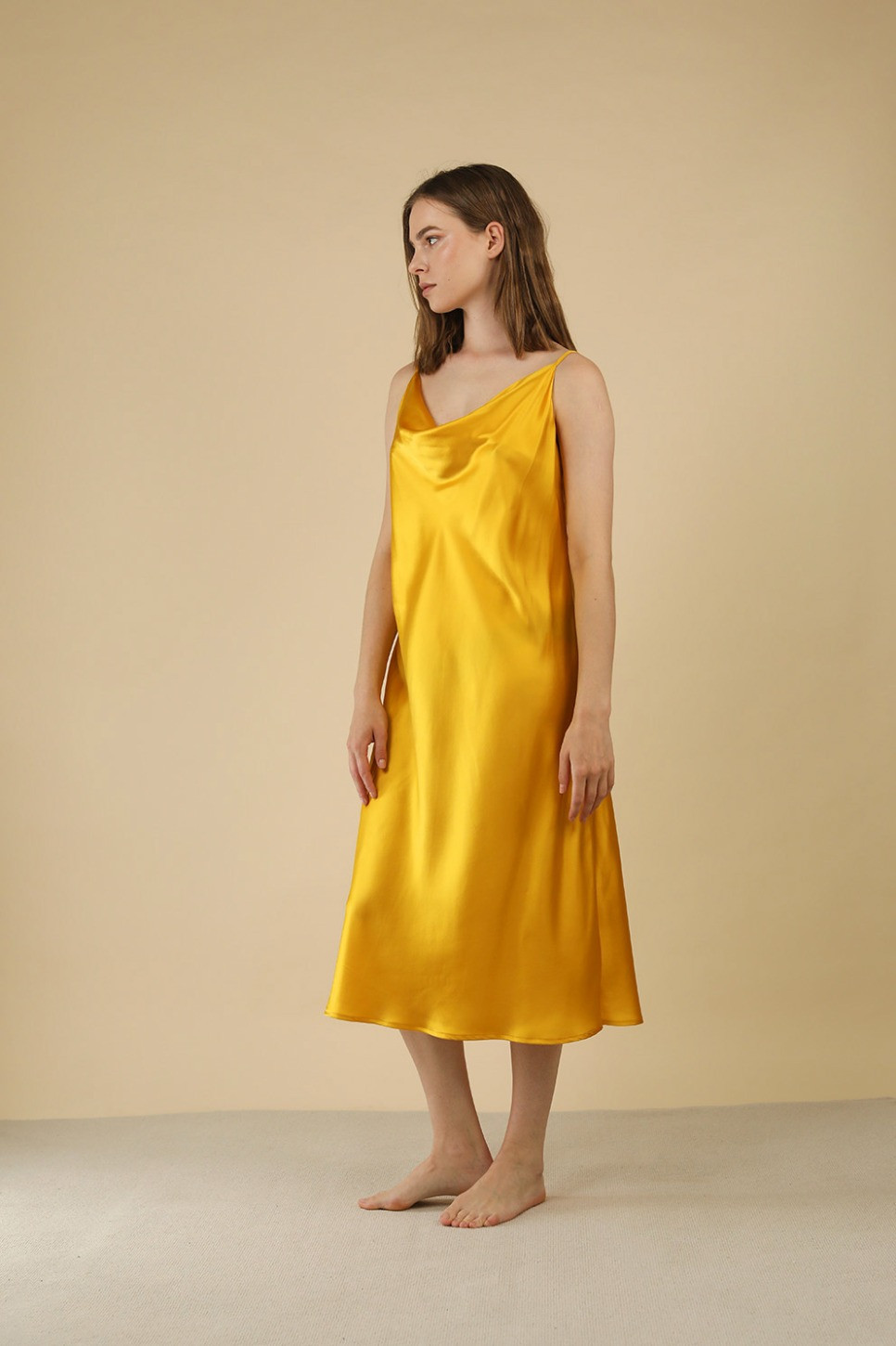 KAIA COWL NECK SILK SLIP DRESS
