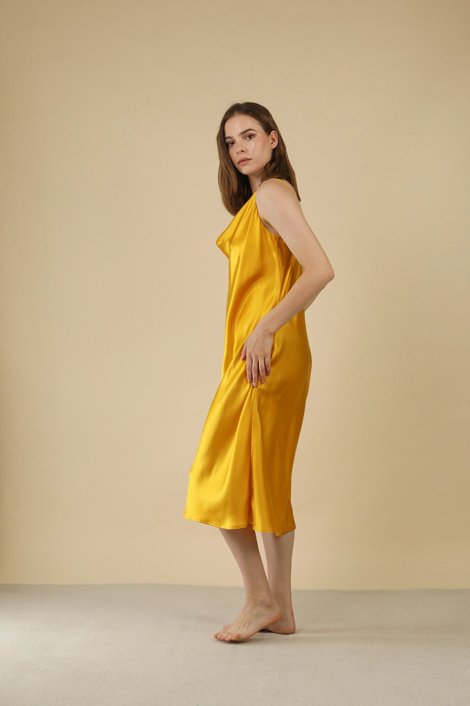 KAIA COWL NECK SILK SLIP DRESS