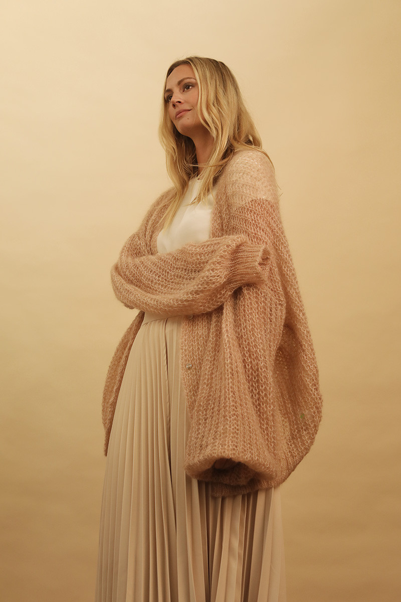 rea mohair cardigan in sand beige