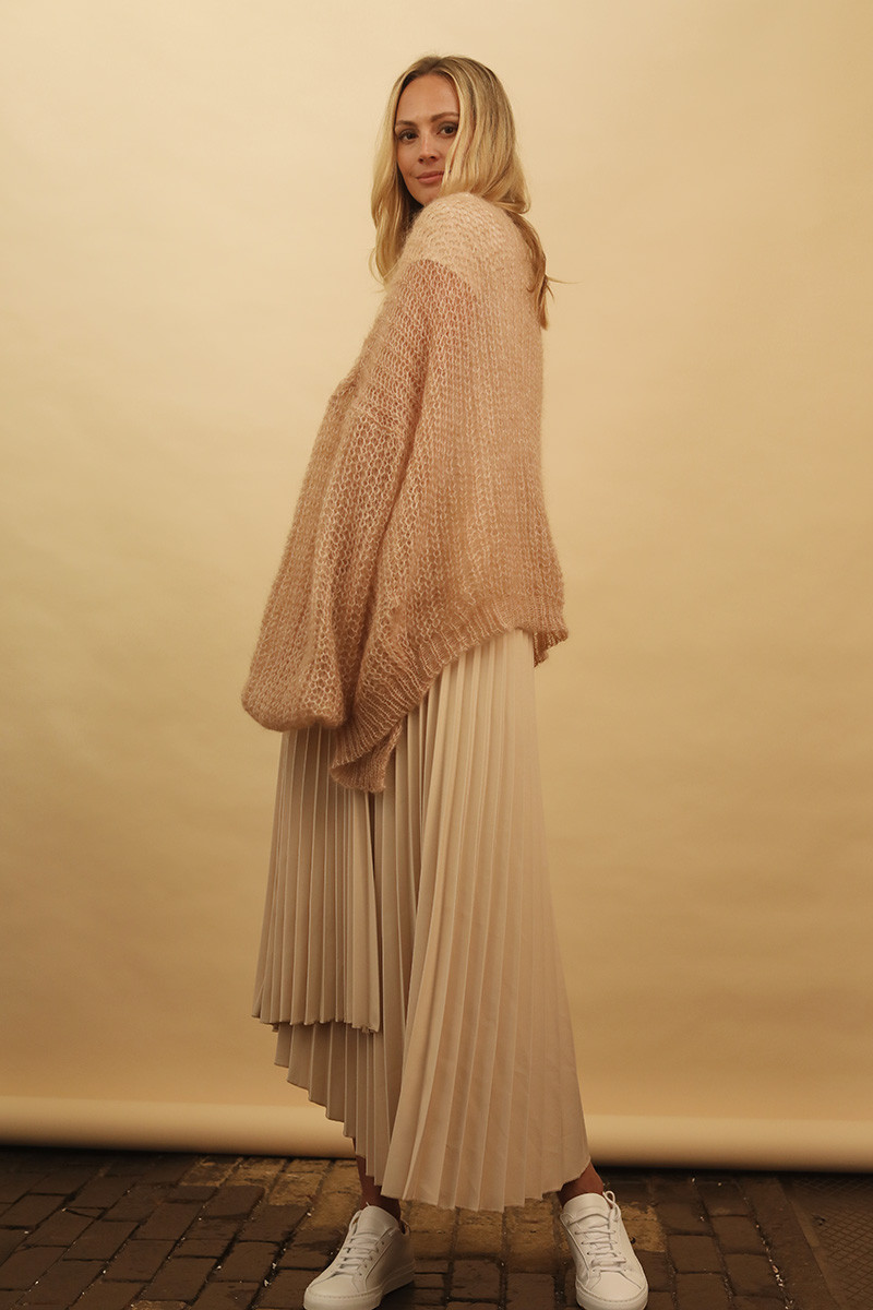 rea mohair cardigan in sand beige