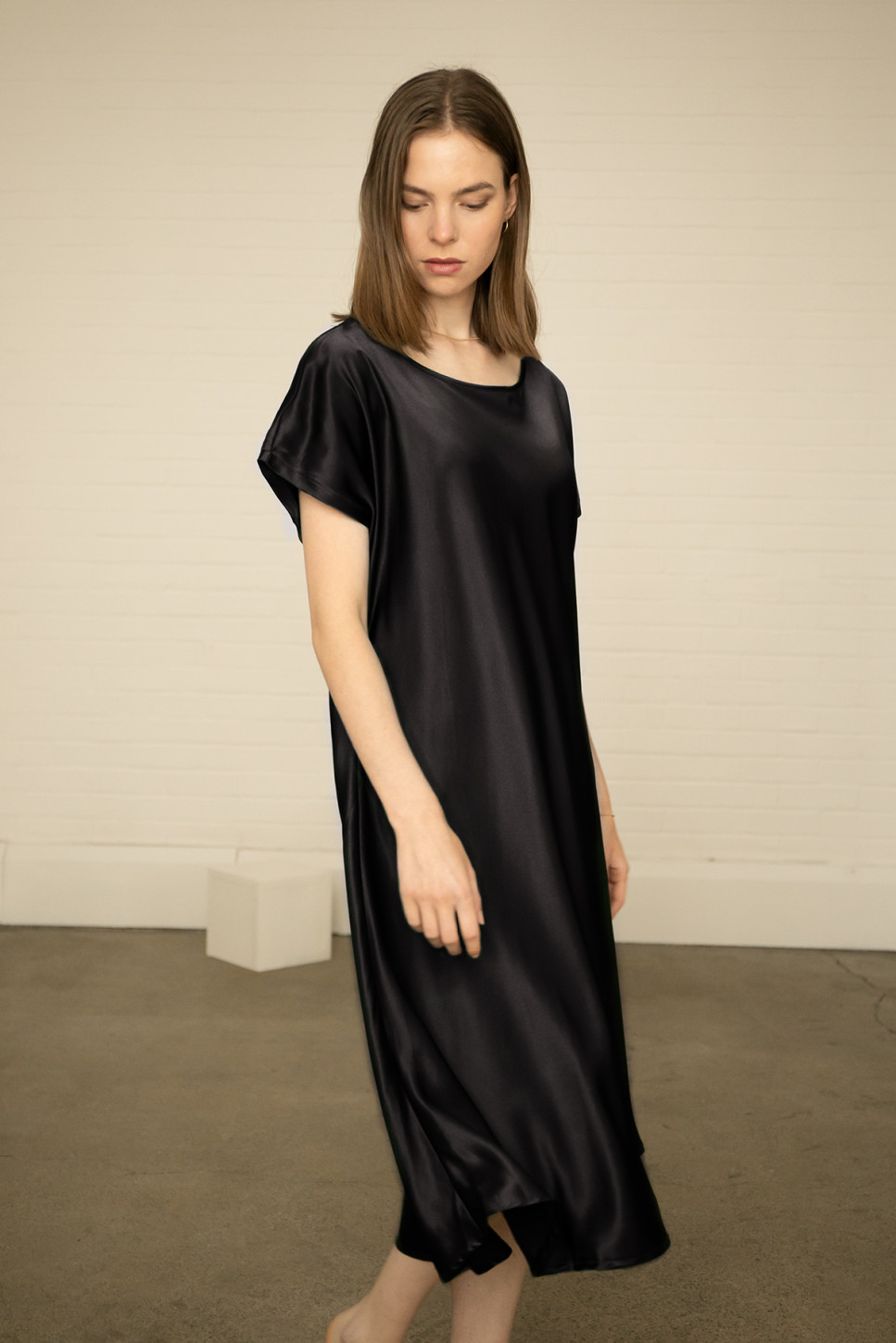 OLIVE SILK SATIN DRESS 