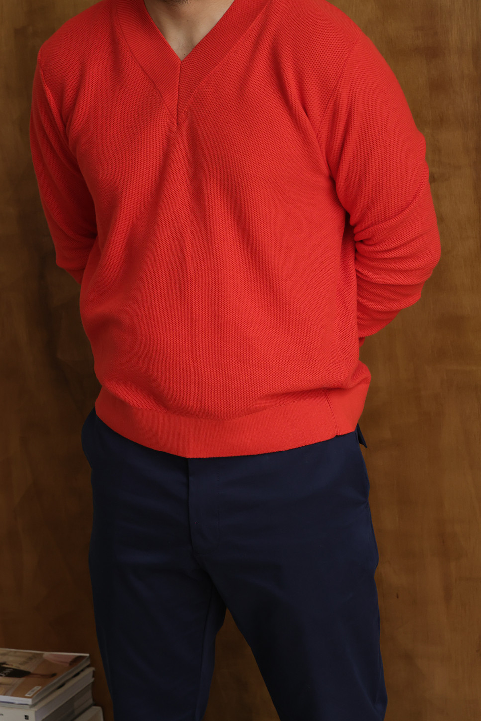 Burnt Orange Frame V-Neck Sweater 