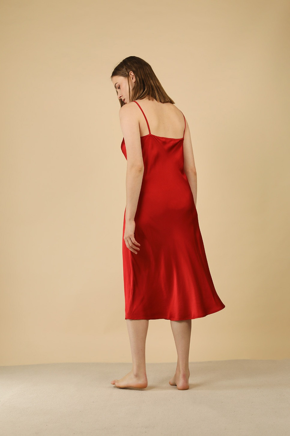 THE RED AUDREY SLIP SILK DRESS