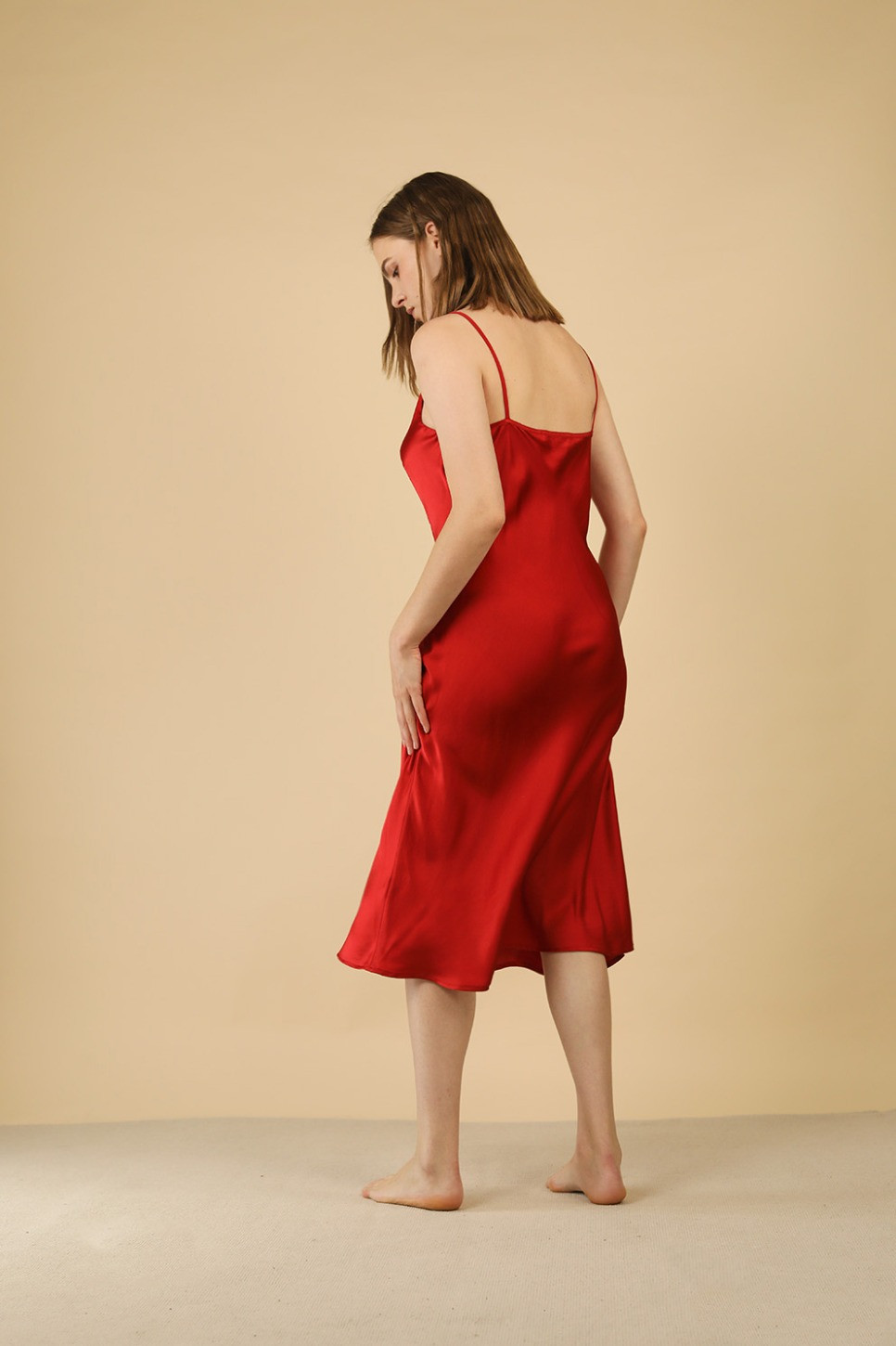 THE RED AUDREY SLIP SILK DRESS